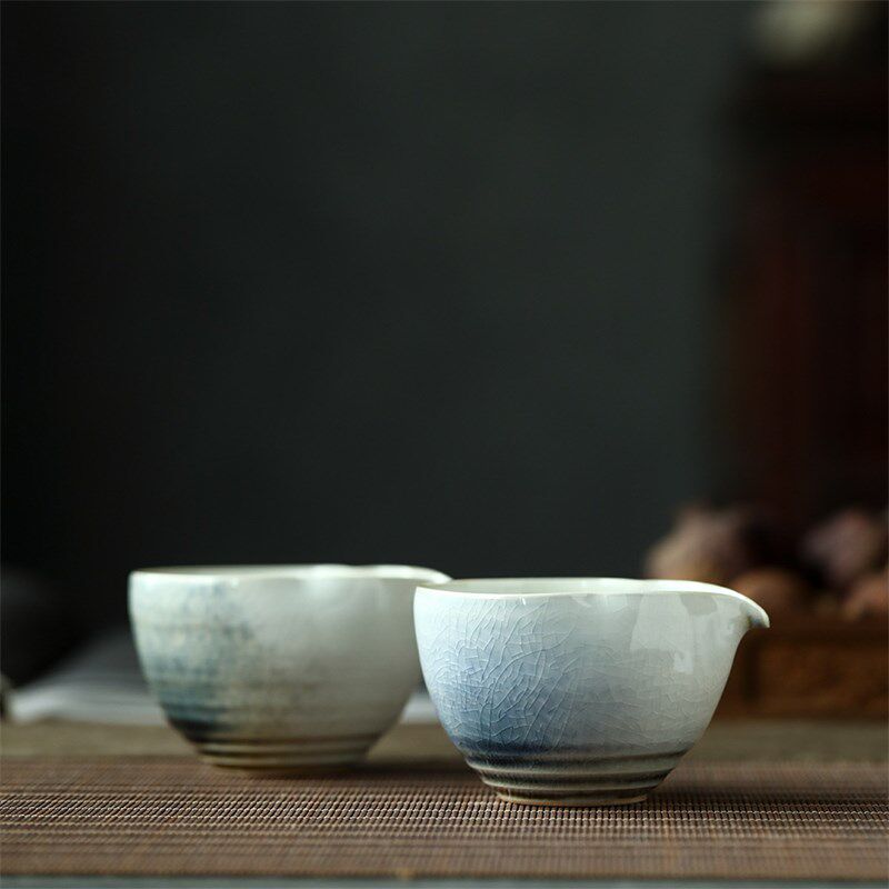 蓝色冰裂公道杯景德镇纯手工陶瓷茶具配件复古窑变匀杯茶海分茶器