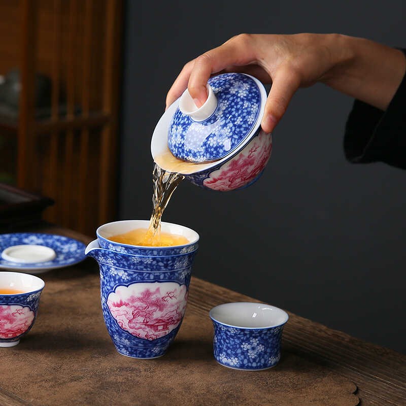釉下青花瓷公道杯茶海茶水分茶器手工中式陶瓷家用公杯茶具零配件