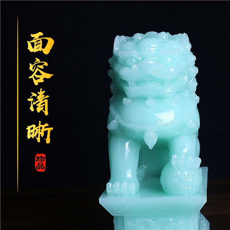 新中式玉石狮子装饰摆件一对中国风桌面创意鱼缸盆景造景狮子摆设