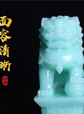 新中式玉石狮子装饰摆件一对中国风桌面创意鱼缸盆景造景狮子摆设
