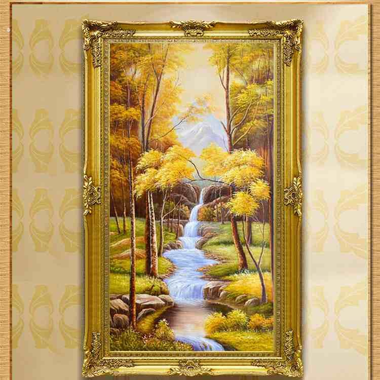 满钻钻石画十字绣流水生财竖版大幅新款客厅玄关风景山水画贴钻绣