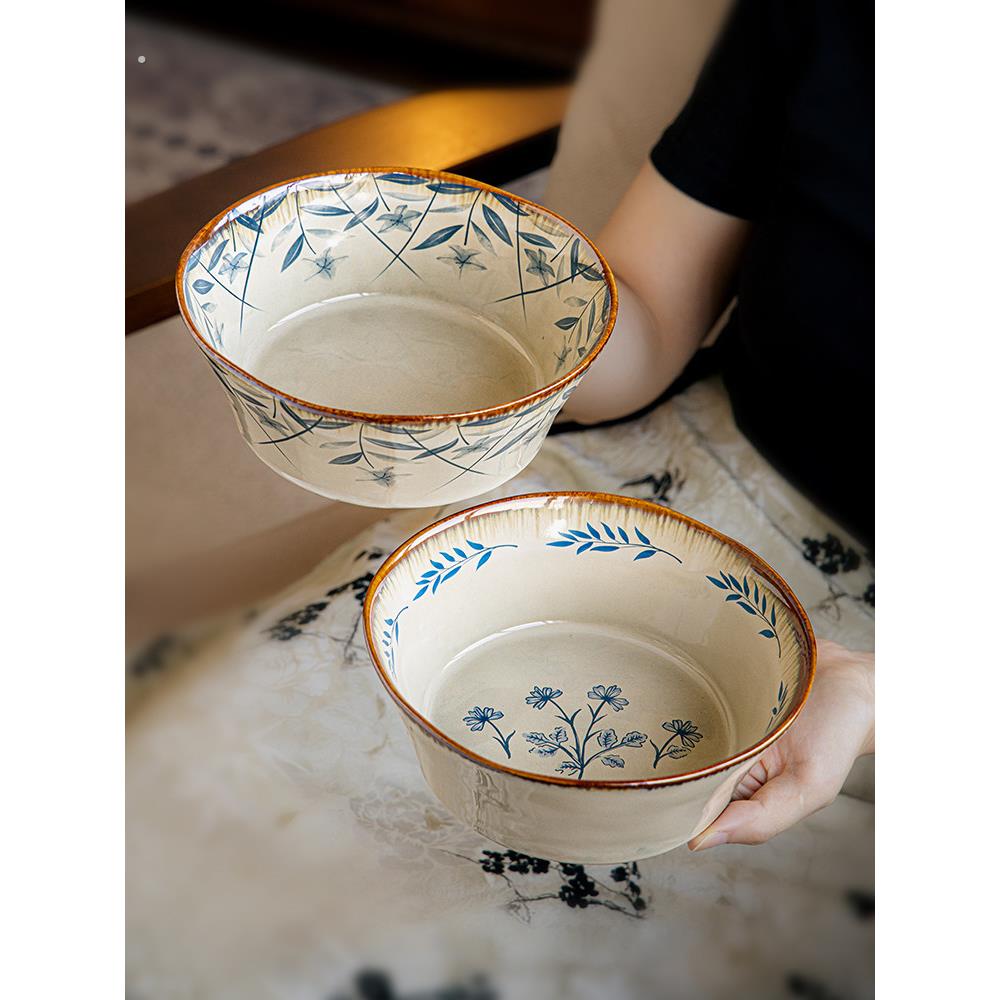 〖推荐〗中古风7英寸敞口菜碗陶瓷面碗高颜值沙拉碗面条碗