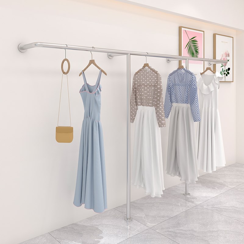 服装店展示架上墙女装不锈钢拉丝童装侧挂壁挂式货架落地式挂衣架