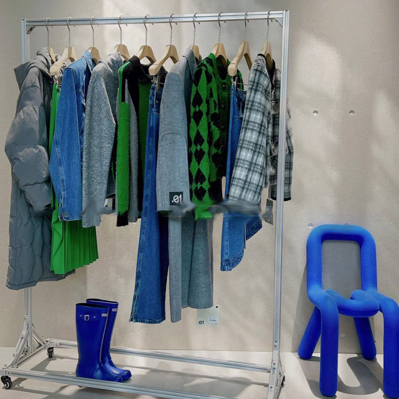 工业风铝型材服装展示架女装店陈列架子落地可移动带轮中岛挂衣架