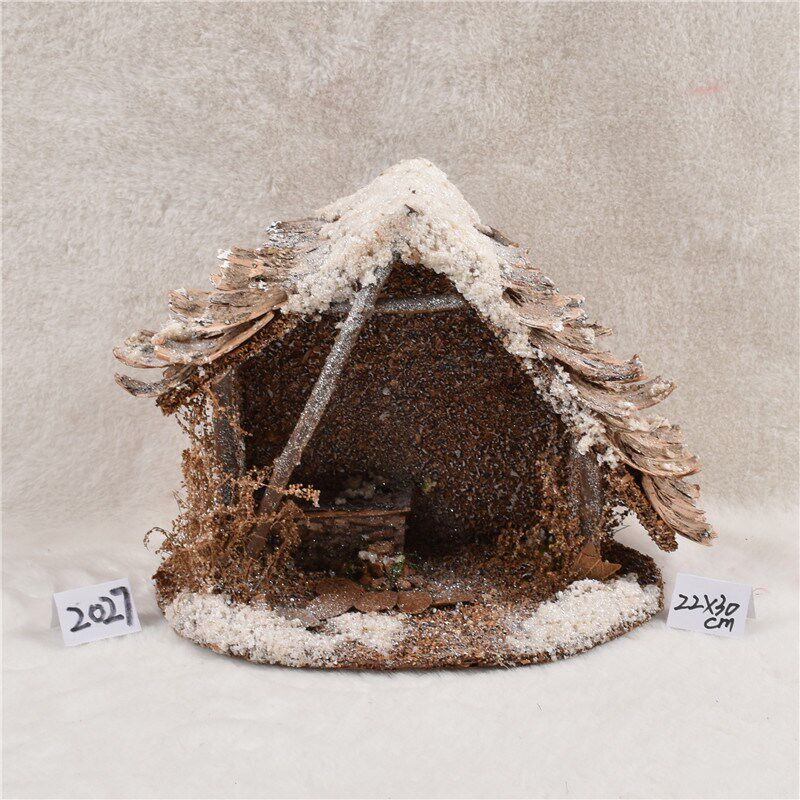 圣诞节装饰品木制房子草编草屋树皮编织树型房屋造型摆件橱窗摆饰