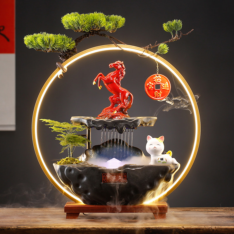 创意招财猫装饰品家居客厅办公室桌面流水生财摆件循环水开业送礼