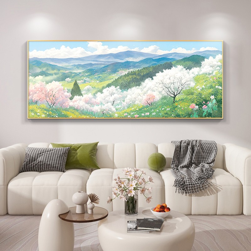 客厅装饰画奶油风沙发背景墙挂画手绘油画高档大气卧室风景壁画