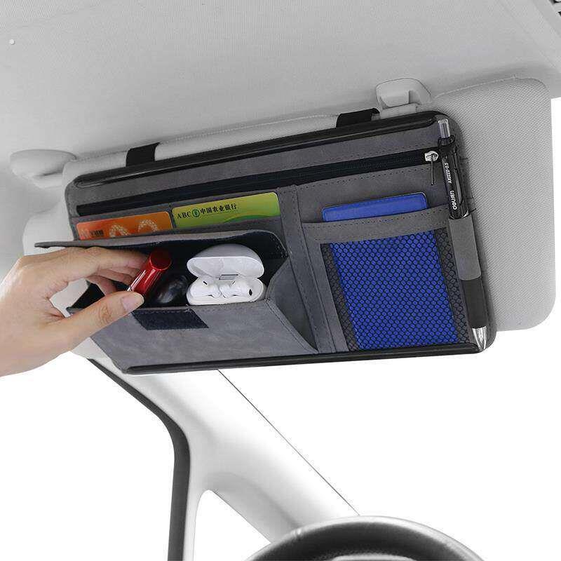 汽车遮阳板收纳袋卡片夹眼镜夹车载多功能票据收纳袋皮革车用内饰