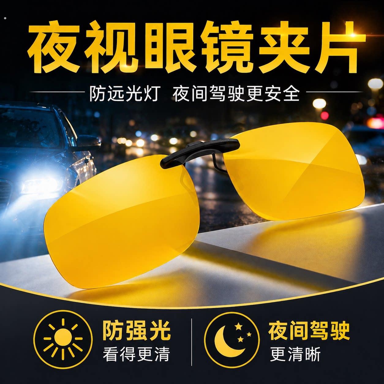 夜视夹片防远光司机专用抗疲劳夜视镜日夜两用近视夹片超轻