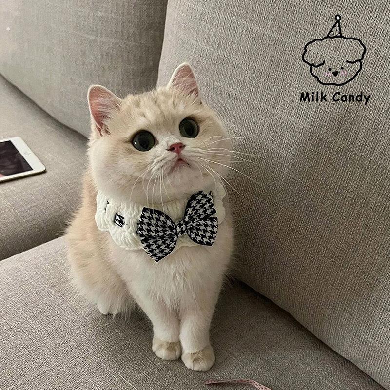 猫咪围脖领结宠物项圈围兜口水巾针织围领装饰品围兜可爱拍照狗狗