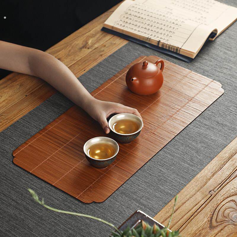 竹编大漆主人席 中式复古茶席桌旗布艺茶台垫子 双面餐垫隔热茶垫