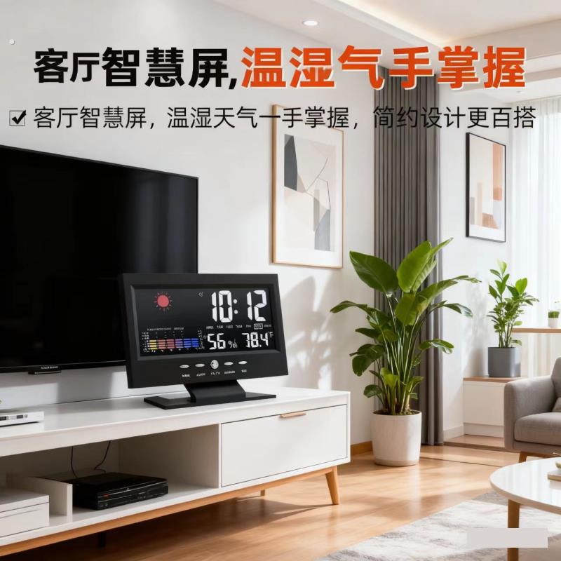 多功能彩屏电子钟万年历闹钟家用数字显示时钟温度湿度计客厅摆件