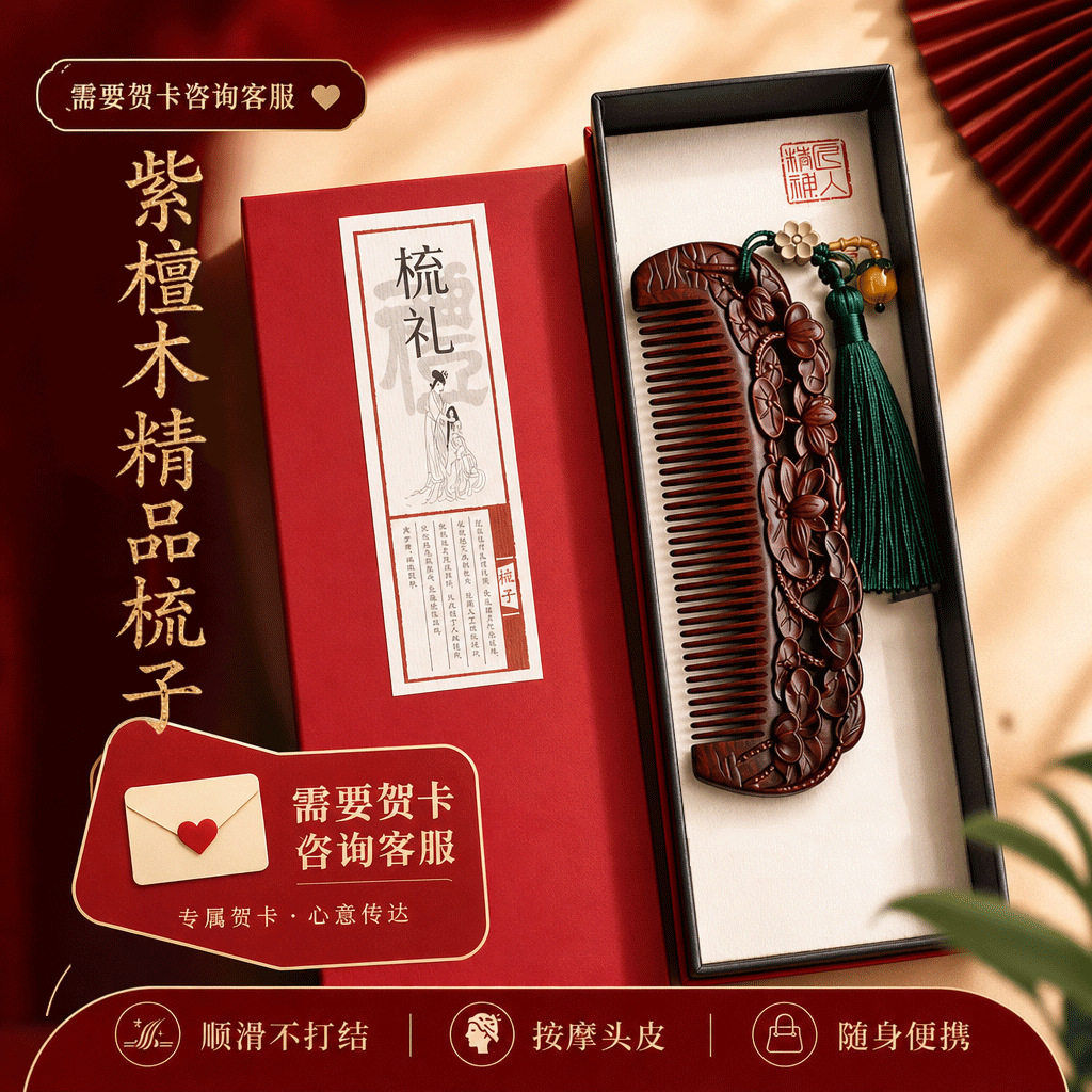 送女友妈妈生日礼物檀木梳礼盒