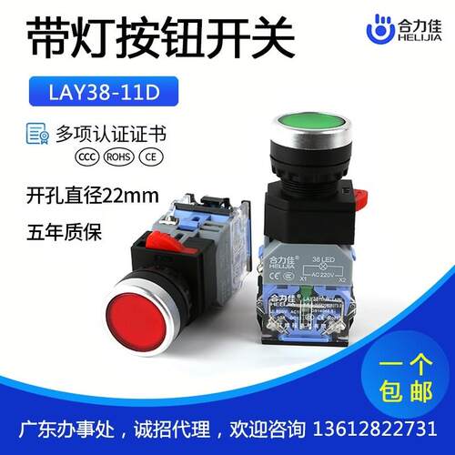 22MM带灯带锁按钮开关自复位LAY38-11DS/11DT复位带灯24v自锁按键