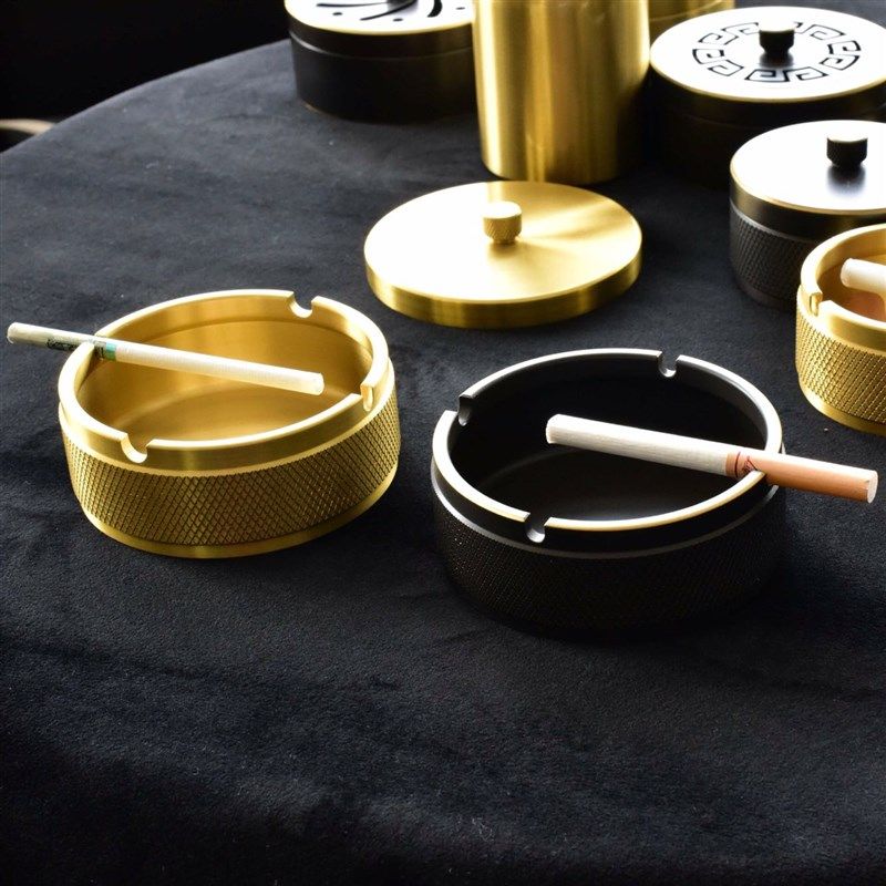 【铜化】原铜实心烟灰缸带盖免费刻字一体带凹槽两用型复古欧式男