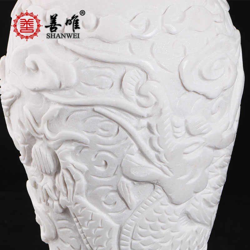 汉白玉大理石石材手工雕刻龙凤摆件白装饰花瓶墓地客厅插花室内