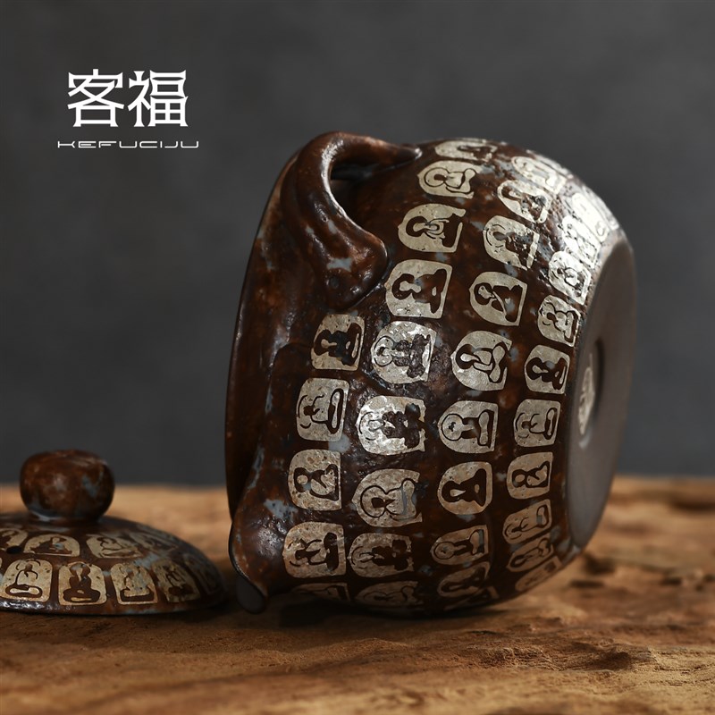 客福万佛鎏银手抓壶盖碗中式禅意茶壶单个佛系陶瓷功夫茶泡茶碗