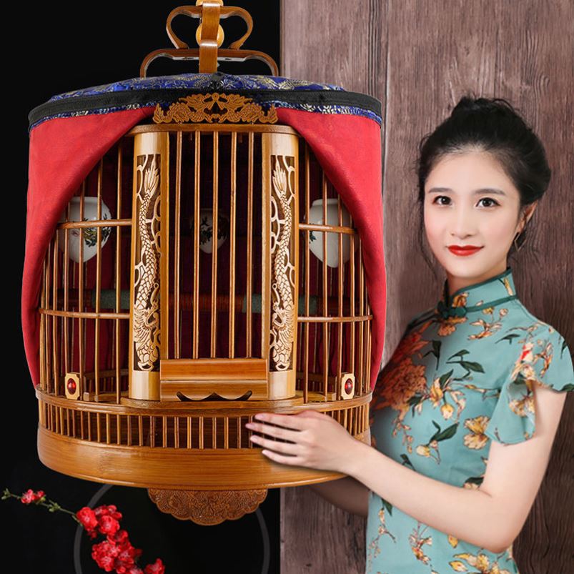 鸟笼子大号全套竹子圆笼竹笼八哥鸟笼竹制鹩哥鹦鹉画眉鸟笼养鸟用图片