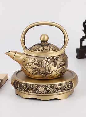 铜茶壶铜小酒杯家用泡茶水滴酒壶铜半手工工艺品摆件黄铜单壶