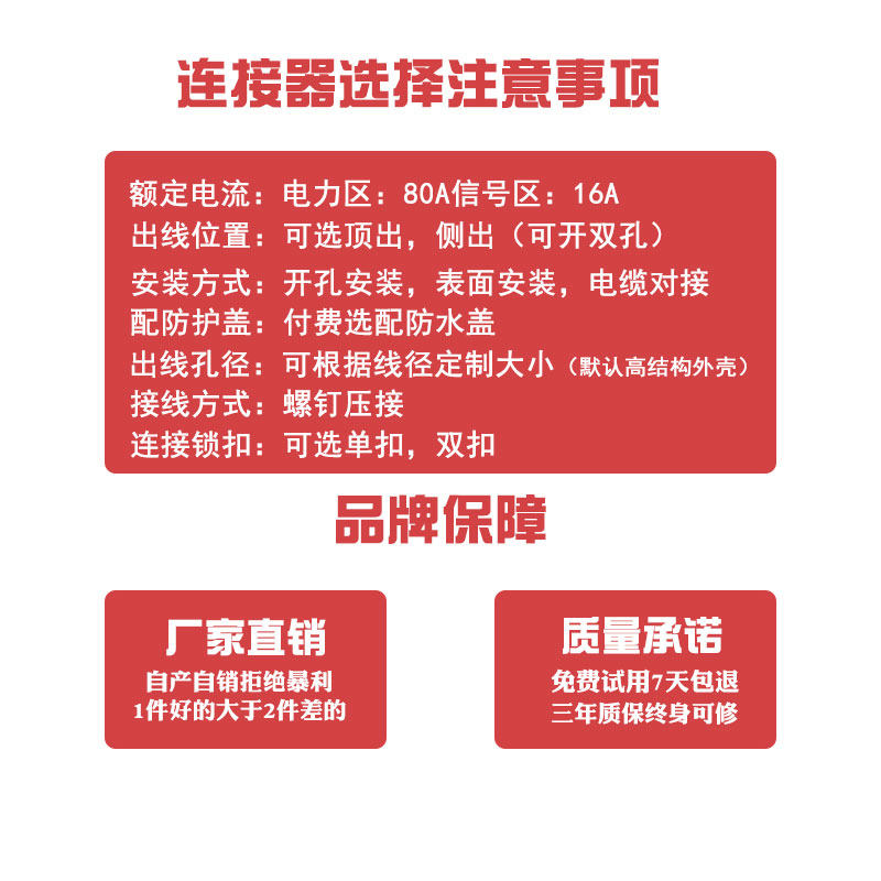 重载连接器80A矩形热流道航空插头HK-004/2-F/M工业大电流插座4芯