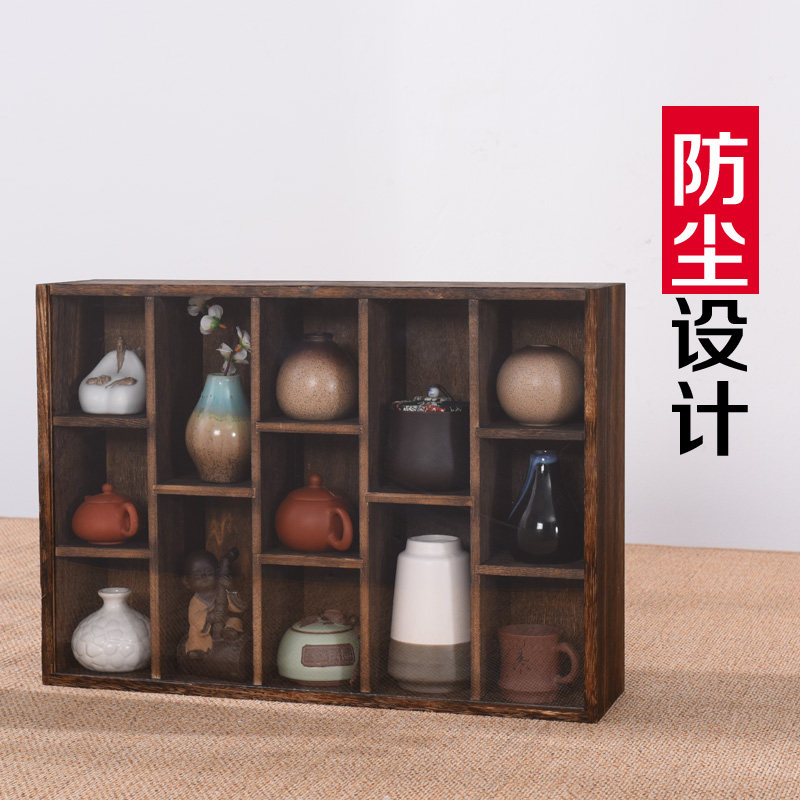 防尘实木中式格子架 功夫茶具收纳柜 紫砂壶 茶杯古玩茶宠展示架