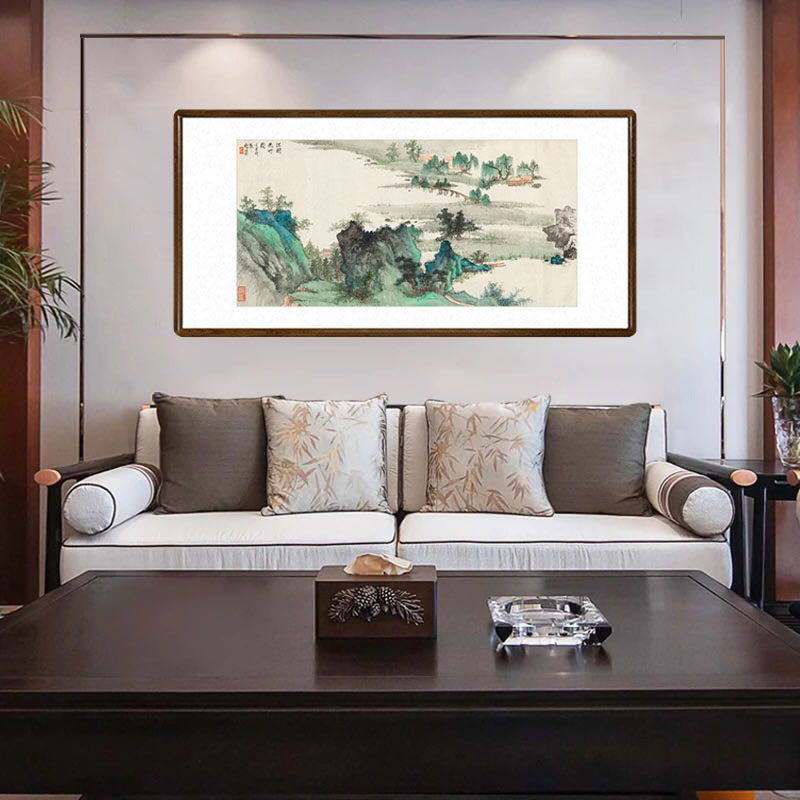 谢稚柳江明花竹图国画山水画客厅背景墙装饰画办公室横幅牌匾壁画