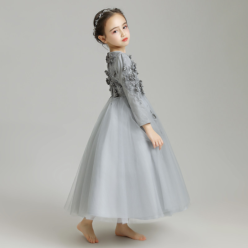 女童晚礼服公主裙儿童婚纱高贵小花童礼服蓬蓬纱长袖钢琴演出服冬