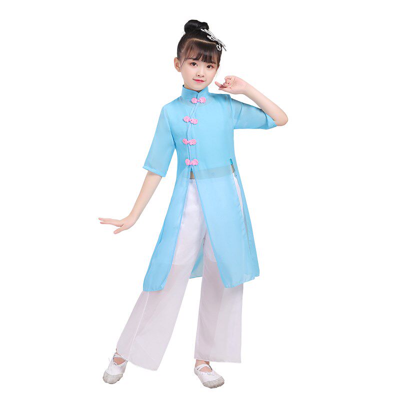 儿童古典演出表演古筝伞舞蹈服装女京族三月三中国风飘逸桥边姑娘 - 实物图