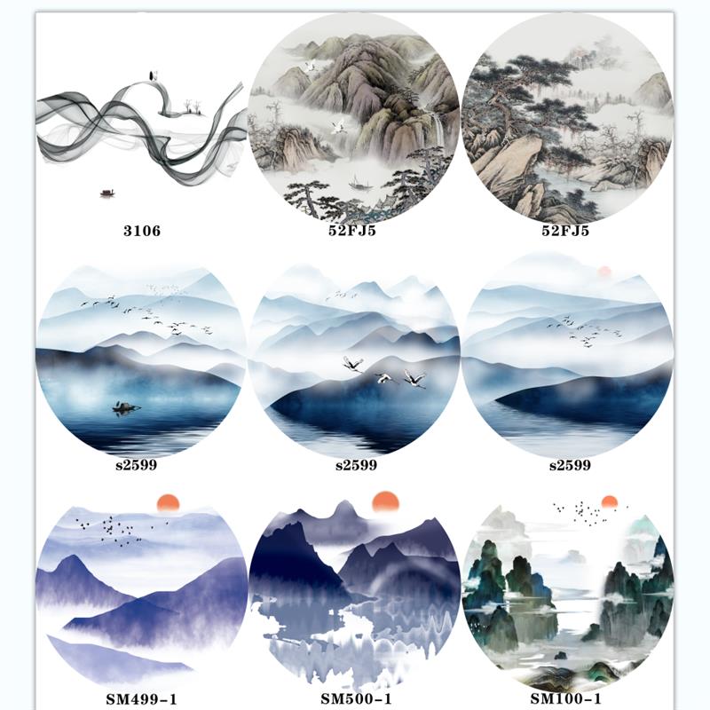 丝绢灯屏风新中式半透明圆形装饰画隔断禅意山水挂画玄关装饰画