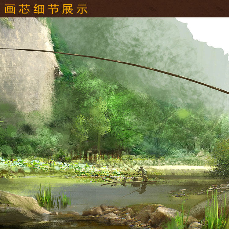 姜太公钓鱼图 姜子牙人物横幅挂画 书房客厅装饰画横批画定制订做