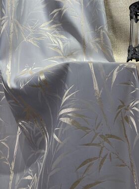 新中式竹叶纹紫灰色高精密提花环保遮光客厅卧室书房轻奢中式窗帘