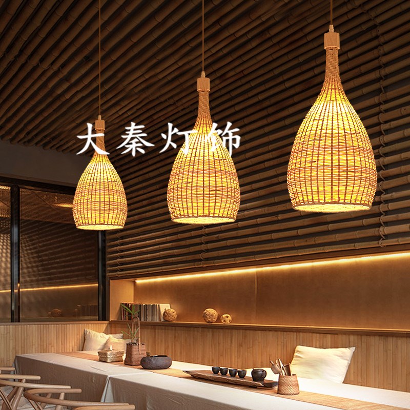 新中式竹艺竹编吊灯民宿茶室禅意餐厅日式侘寂风艺术编织创意灯具