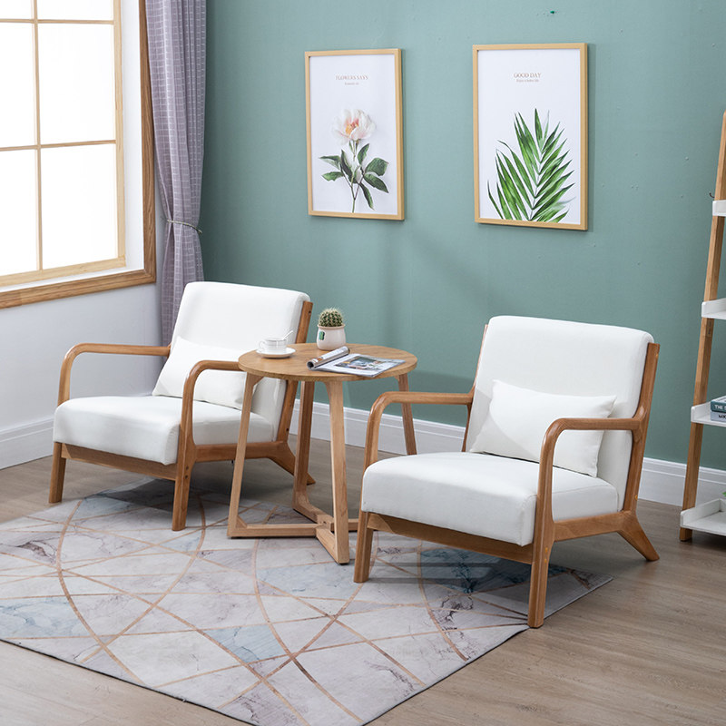 实木布艺单椅小型懒人椅阳台椅子北欧单人沙发椅卧室休闲房间沙发