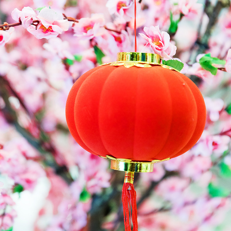春节植绒小灯笼挂饰树上新年装饰大红户外盆景过年室内布置挂件