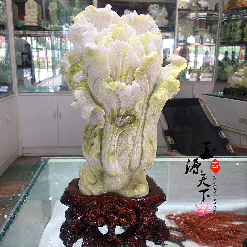 天然岫玉白菜摆件玉石装饰财位开业乔迁家居客厅办公室新中式礼品