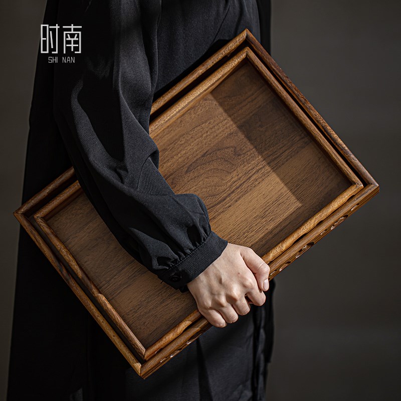 胡桃木长方形托盘家用放茶杯茶盘商用下午茶点心盘子酒店收纳餐盘