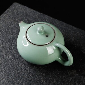 官窑铁胎梅子青西施壶大号 家用陶瓷功夫茶具日青瓷式泡茶壶单壶