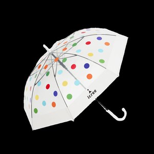 icree长柄自动雨伞女生高颜值 彩虹波点果冻 网红透明伞