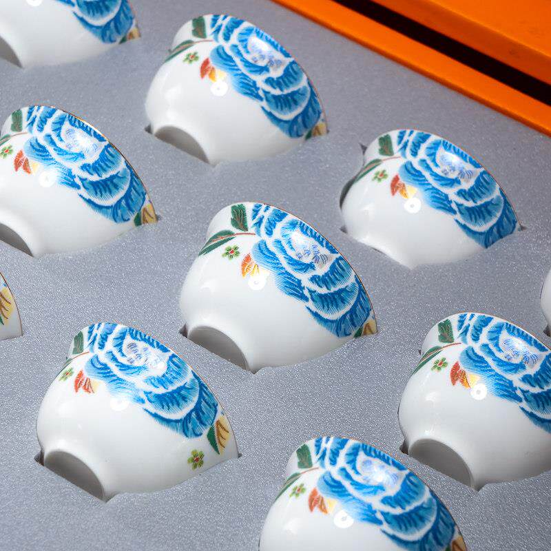 潮YLH州薄迁胎瓷茶具大骨茶盘套装整套新文创潮款绣刺绣工艺乔送