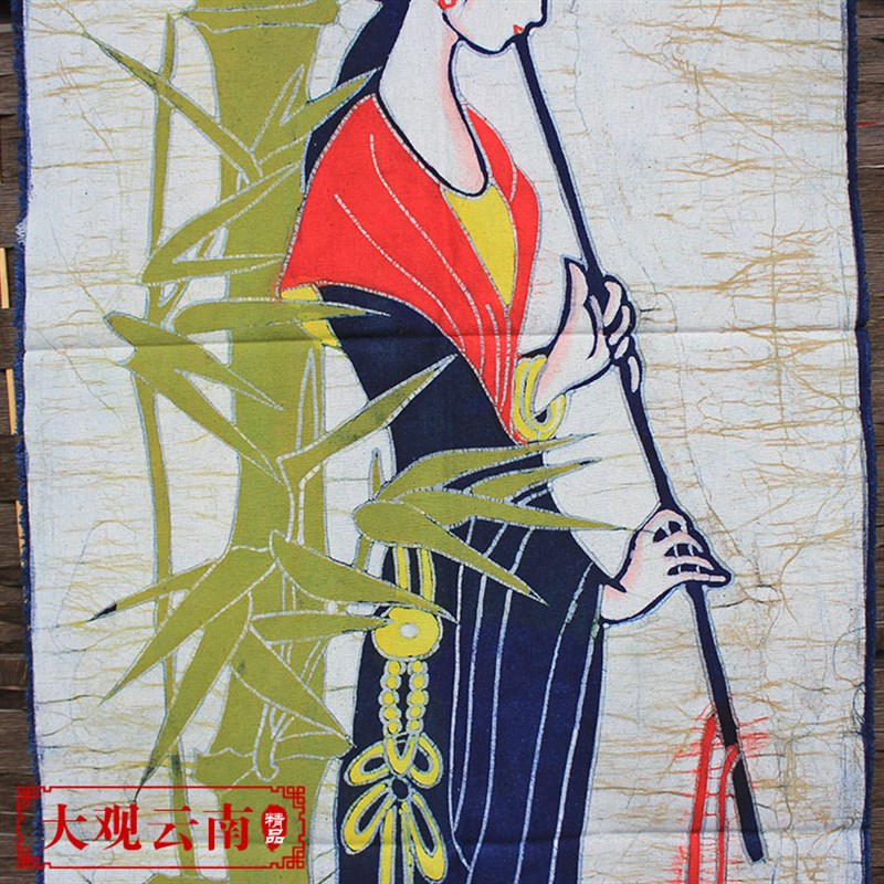 蜡染装饰画玉人布画云南手工竖挂画客厅茶馆壁画古典中国风背景画