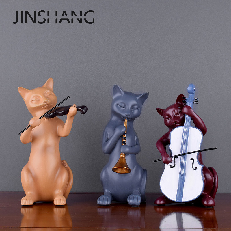欧式三只猫奏乐摆件套装 美式家居饰品装饰摆设 创意生日礼物礼品