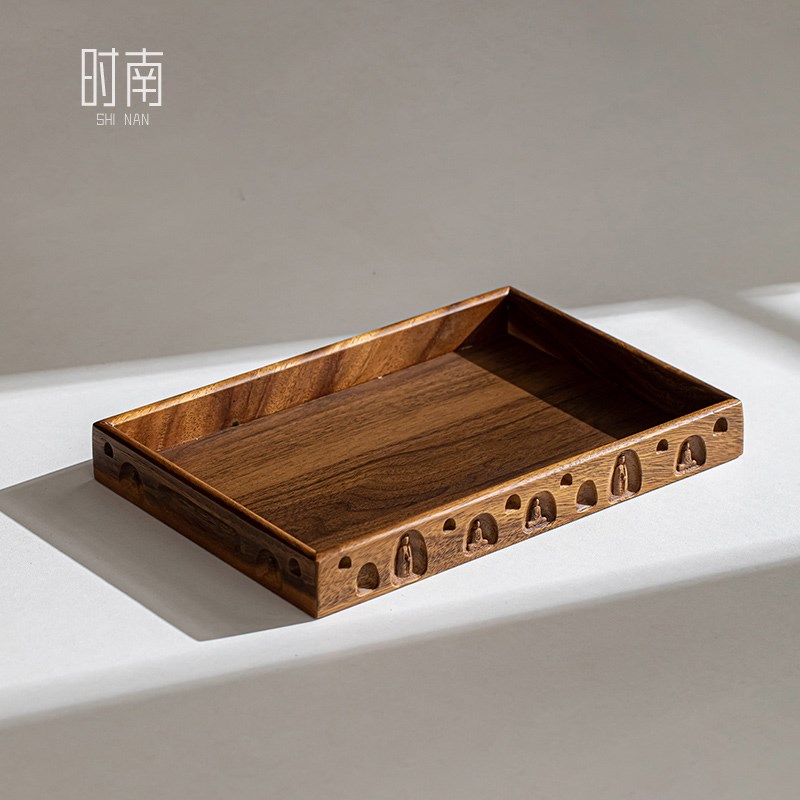 胡桃木长方形托盘家用放茶杯茶盘商用下午茶点心盘子酒店收纳餐盘