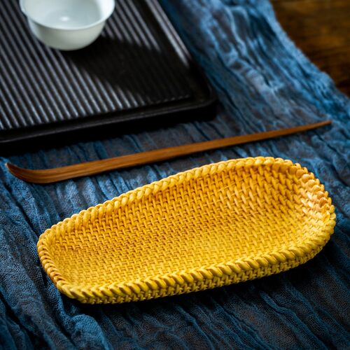 木雕茶则果盘小叶黄杨木雕刻编织簸箕茶则茶桌用品实木工艺品摆件