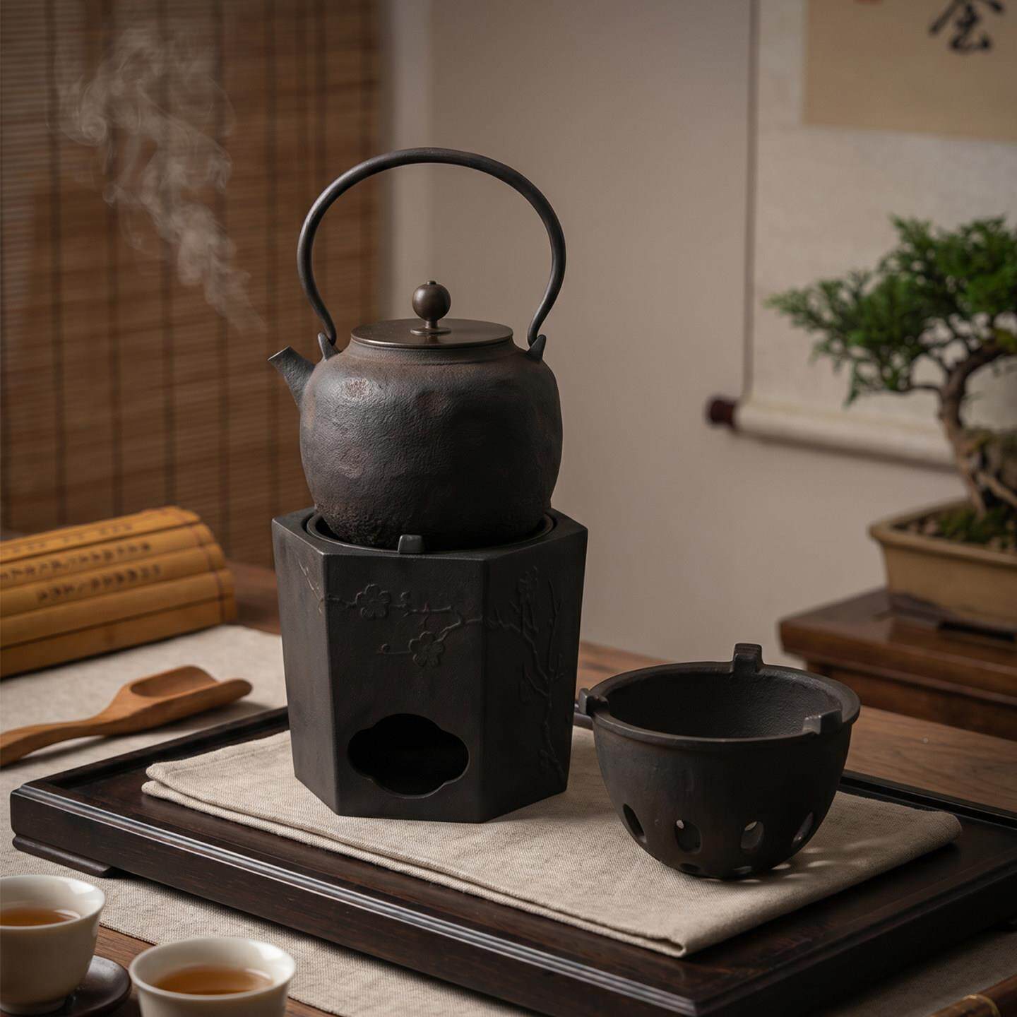 围窑臣铸铁炉梅花炭炉煮茶炉刻花炭炉家用木碳炉便携外复户古烤火
