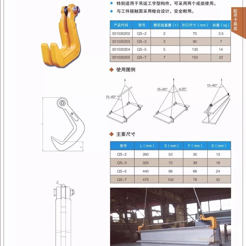 QS大船吊钳模锻单板吊钩钢板起重钳 大连造船厂工具吊卡1T2T3吨5T