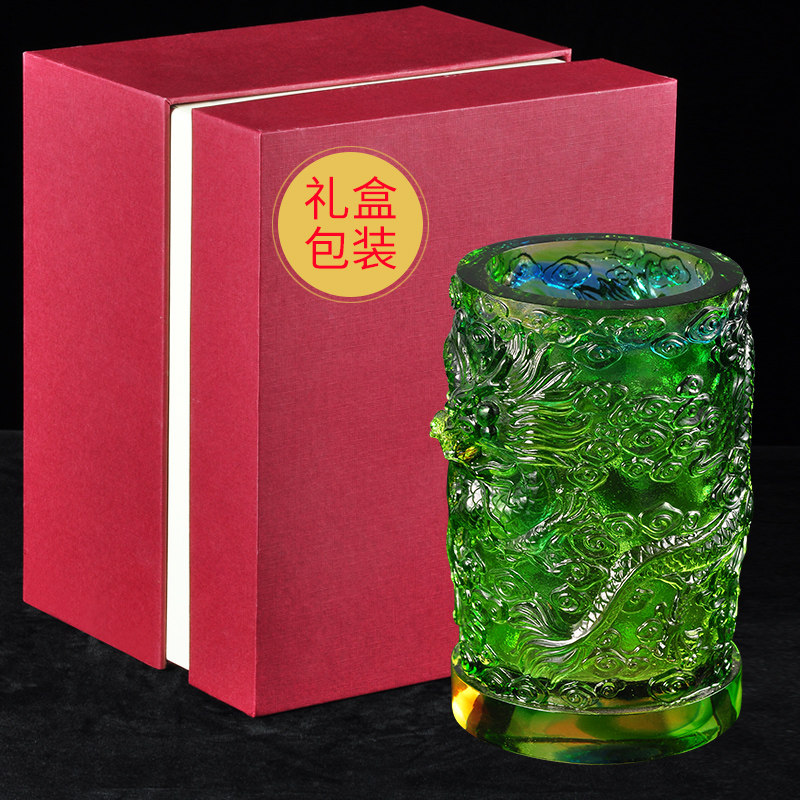 琉璃笔筒摆件桌面工艺品实用退休纪念品送老师长辈礼品书房装饰品