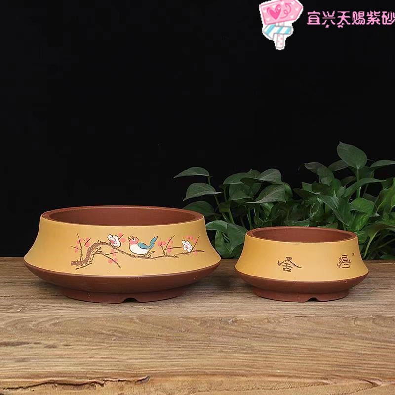 宜兴紫砂花盆创意圆盆点彩室内外中国风盆景盆栽绿植绿萝多肉大号