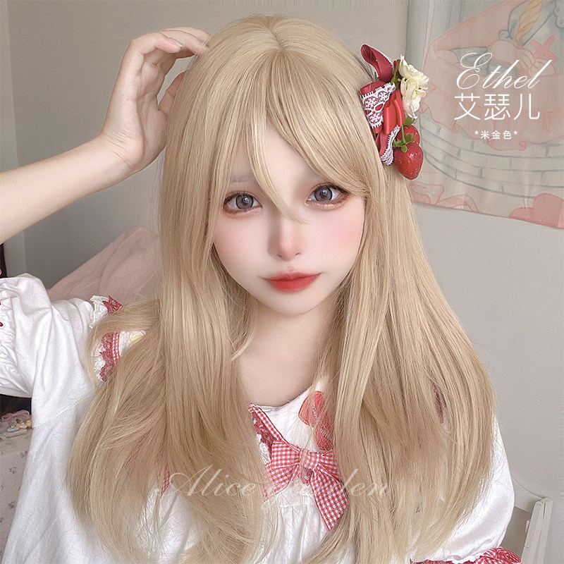 AG假发女长直发网红jk中长发自然斜刘海逼真头皮全头套lolita假发
