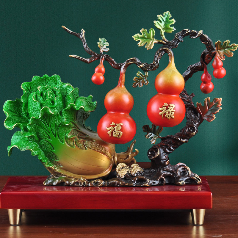 彩铜招财白菜摆件 葫芦家居客厅玄关电视柜装饰品乔迁开业礼品