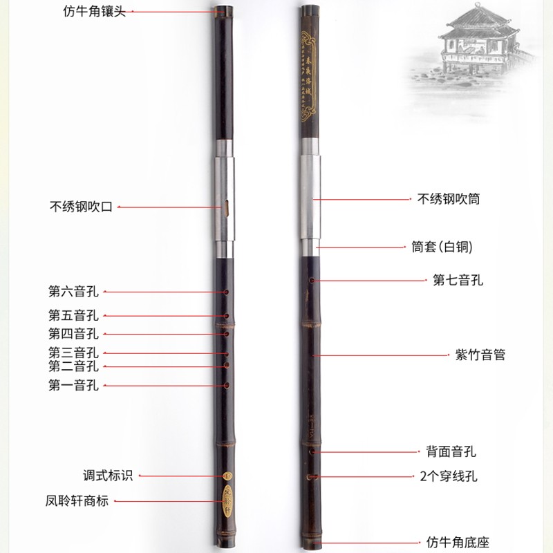 凤聆轩紫竹巴乌横吹g调f调c调降b调初学入门小学生成人乐器云南